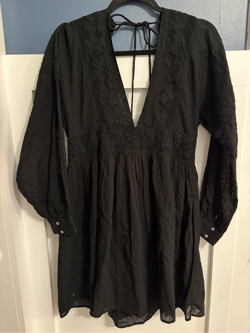 Free People Women's Sugarpie Mini Dress Black Size Large Lace Embroidered